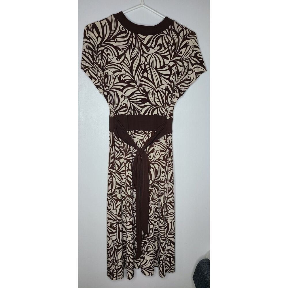 Dressbarn Dress Women's 10 Brown Tan Tie Back Keyhole Neck Short Flutter‎ Sleeve - Picture 4 of 10